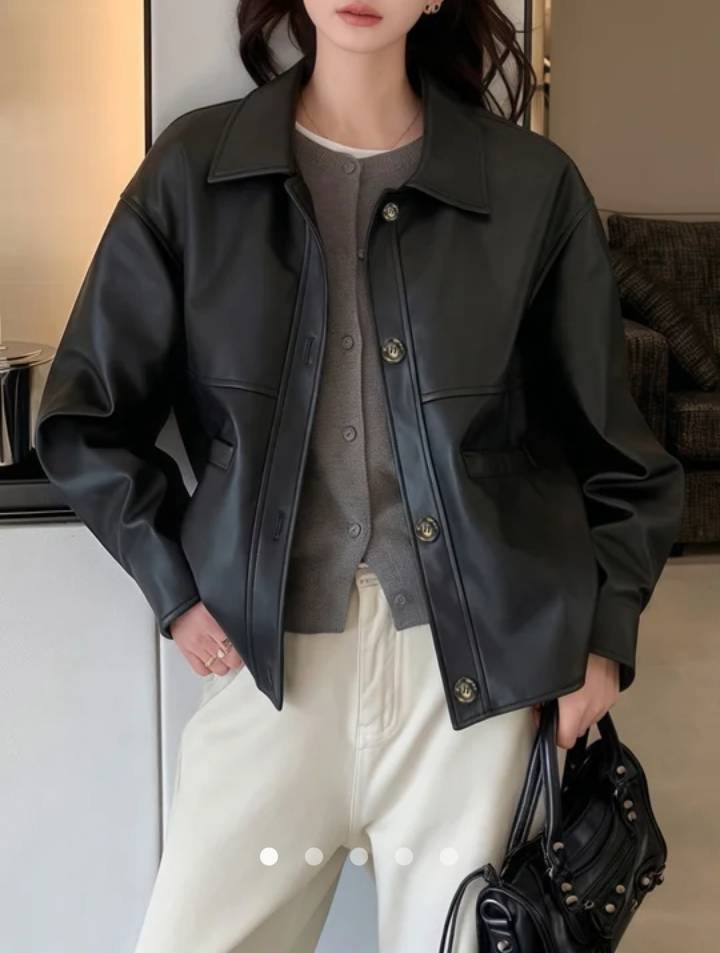 Button Faux Leather Jacket // Black