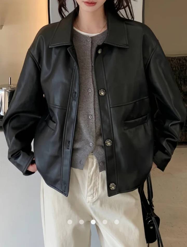 Button Faux Leather Jacket // Black
