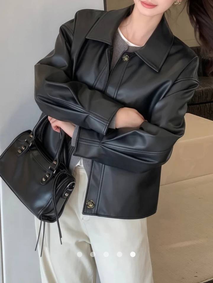 Button Faux Leather Jacket // Black
