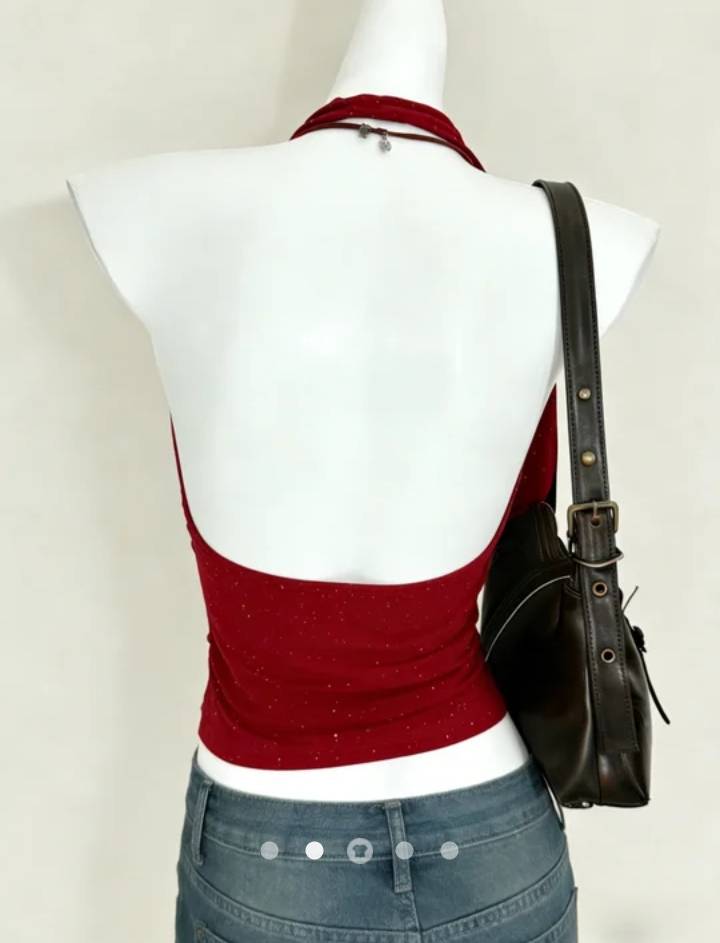 Glitter Draped Halter Top // Burgundy