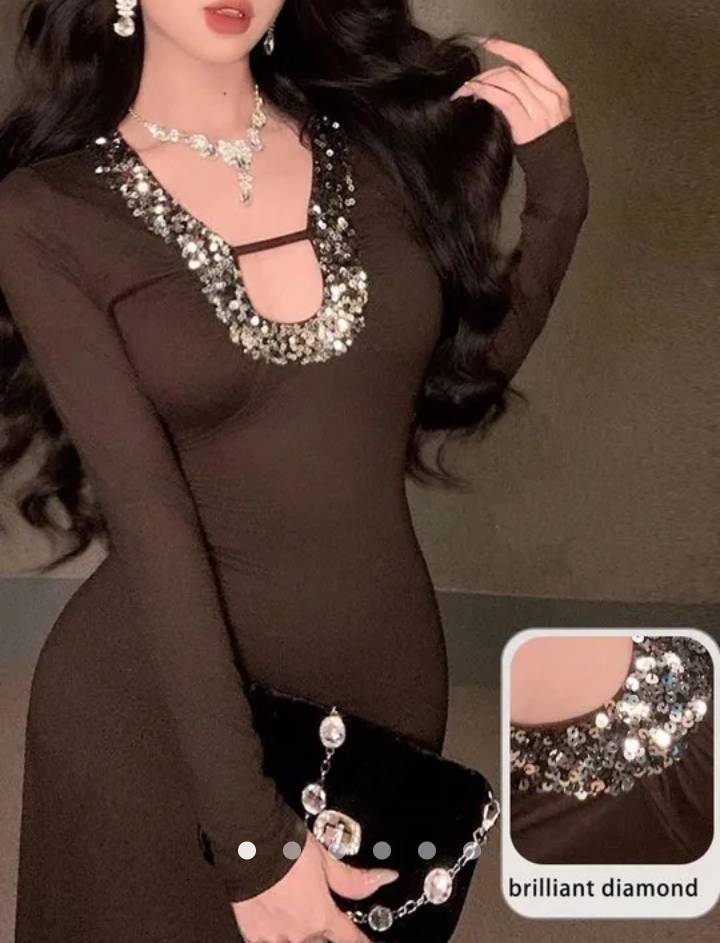 Beaded Bodycon Dress // Chocolate