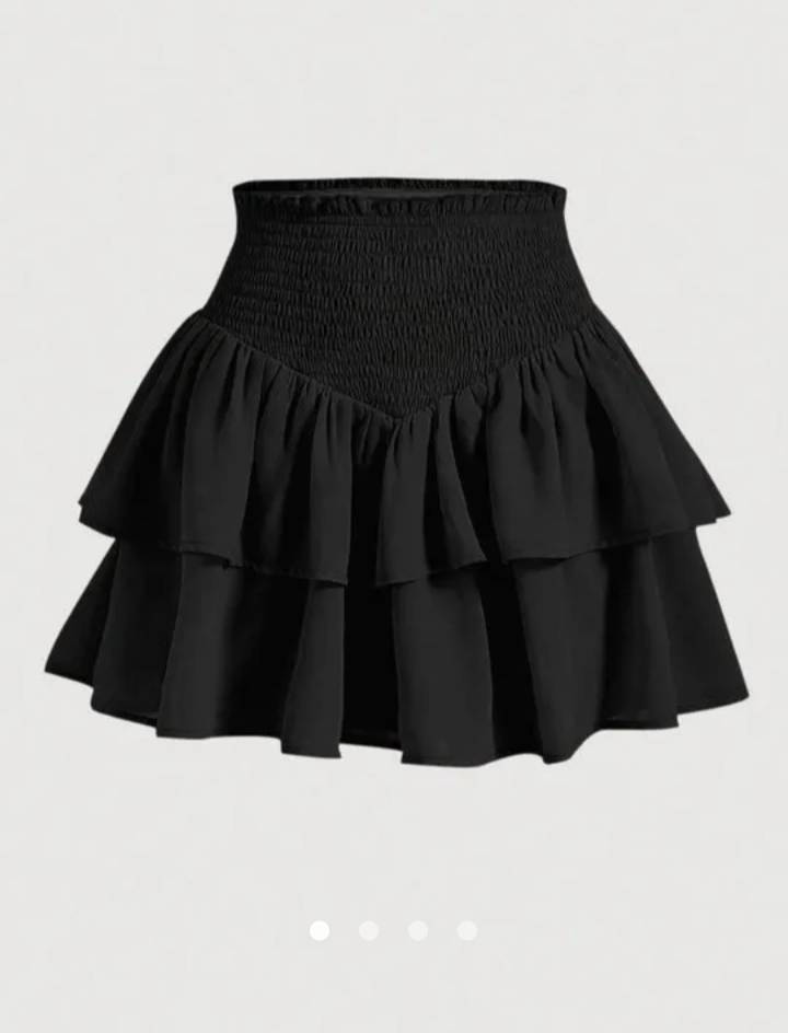Smocked Layered/Tiered Skirt // Black