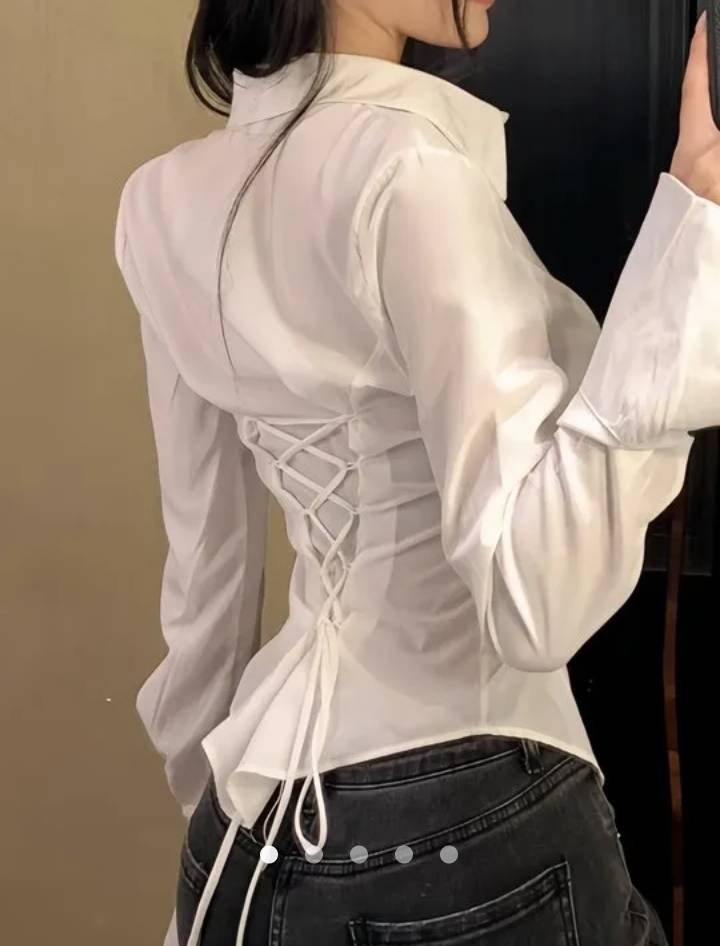 Lace Up Placket Shirt // White