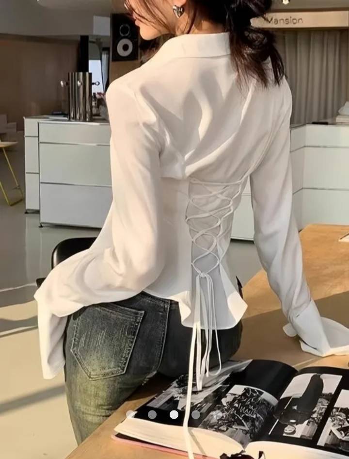 Lace Up Placket Shirt // White