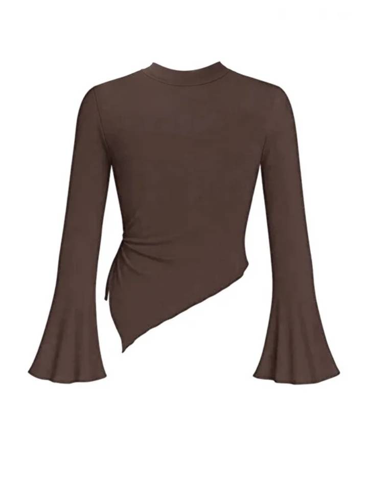 Asymmetric Hem Drawstring Top // Brown