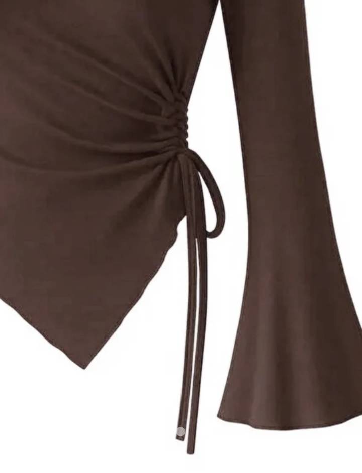 Asymmetric Hem Drawstring Top // Brown