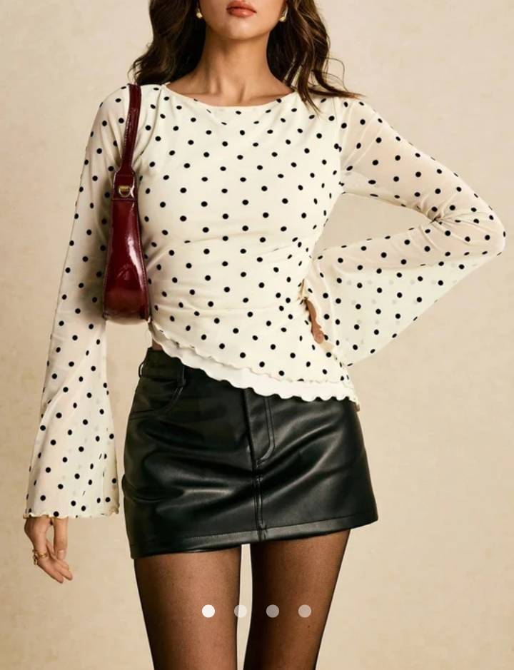 Polka-Dot Mesh Asymmetric Top // Beige