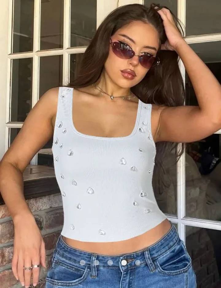 Rhinestone Tank Top // White