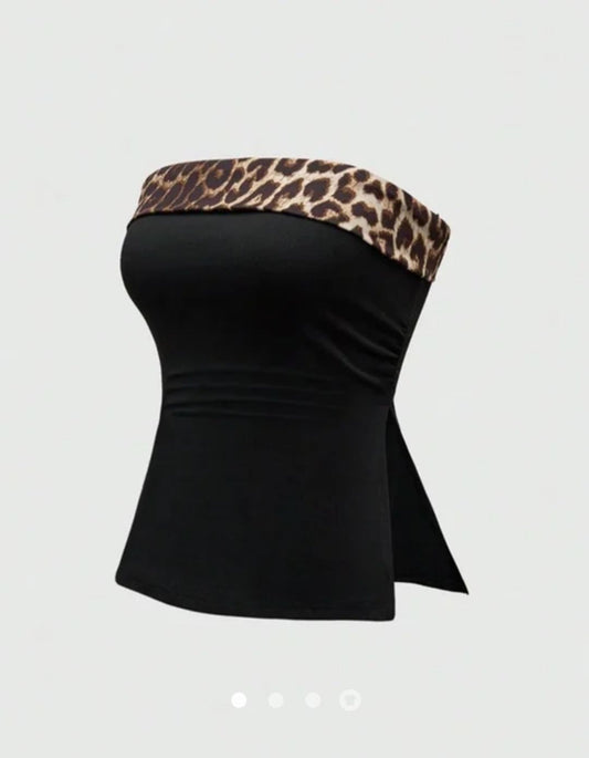 Leopard Slit Tube Top // Black