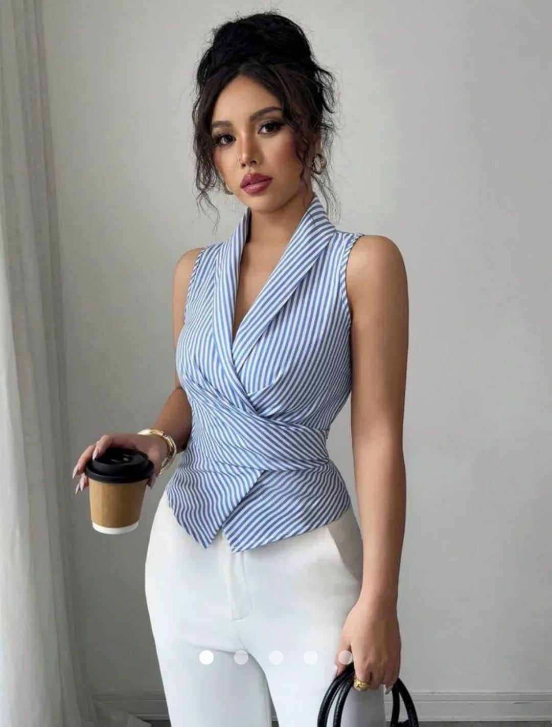 Pinstripe Halter Wrap Front Waistcoat // Blue