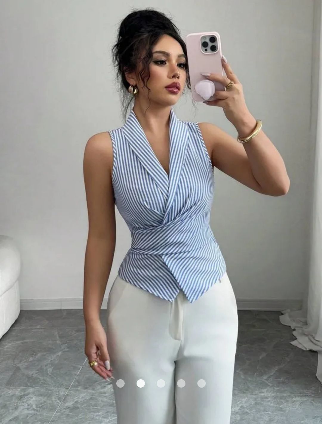 Pinstripe Halter Wrap Front Waistcoat // Blue