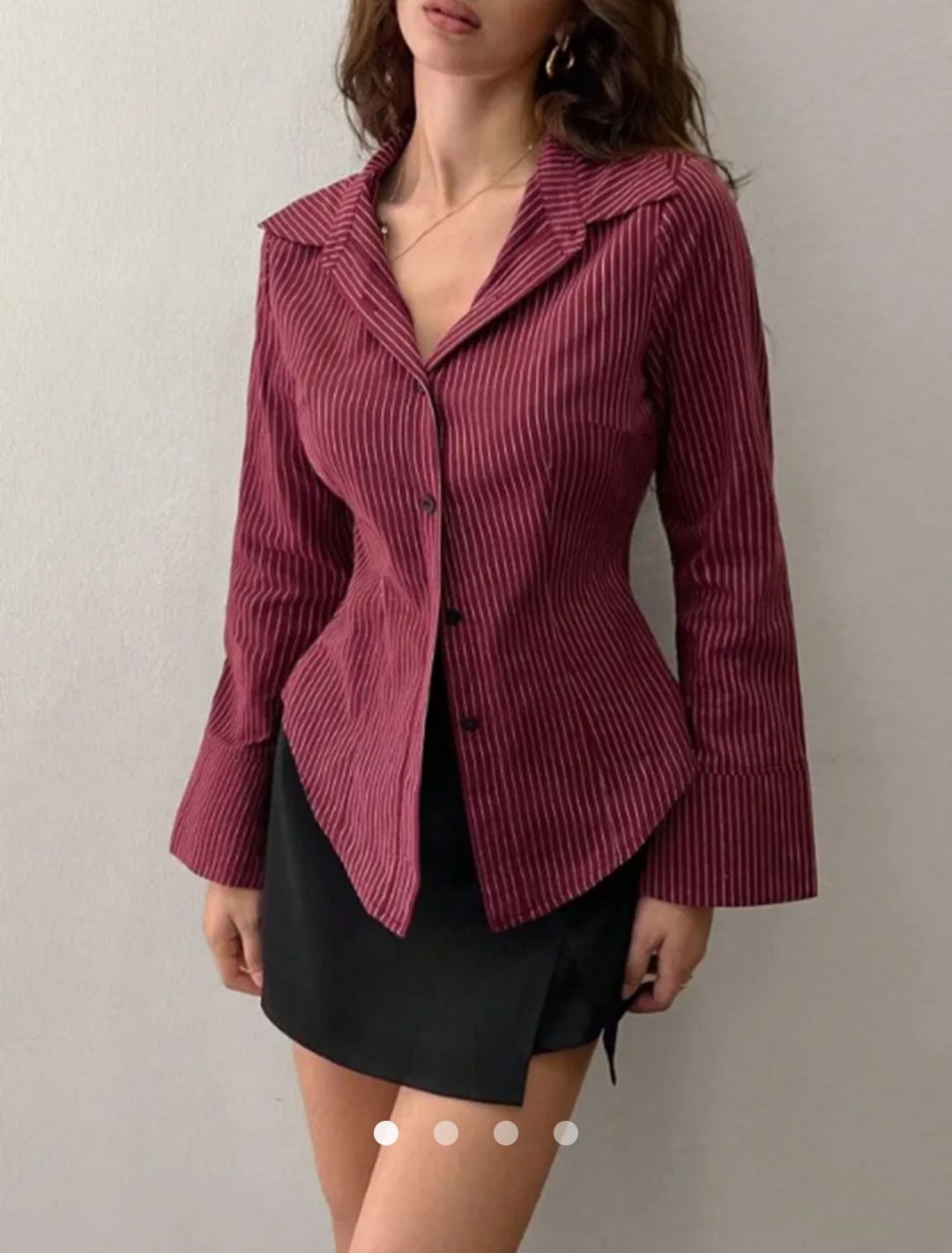 Chic Fitted Silhouette Striped Shirt // Burgundy