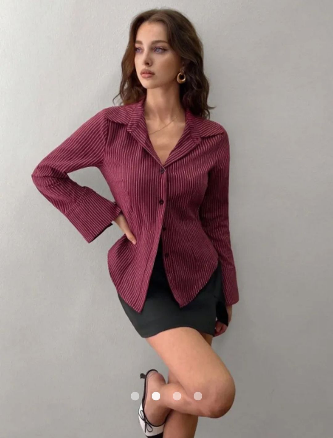 Chic Fitted Silhouette Striped Shirt // Burgundy