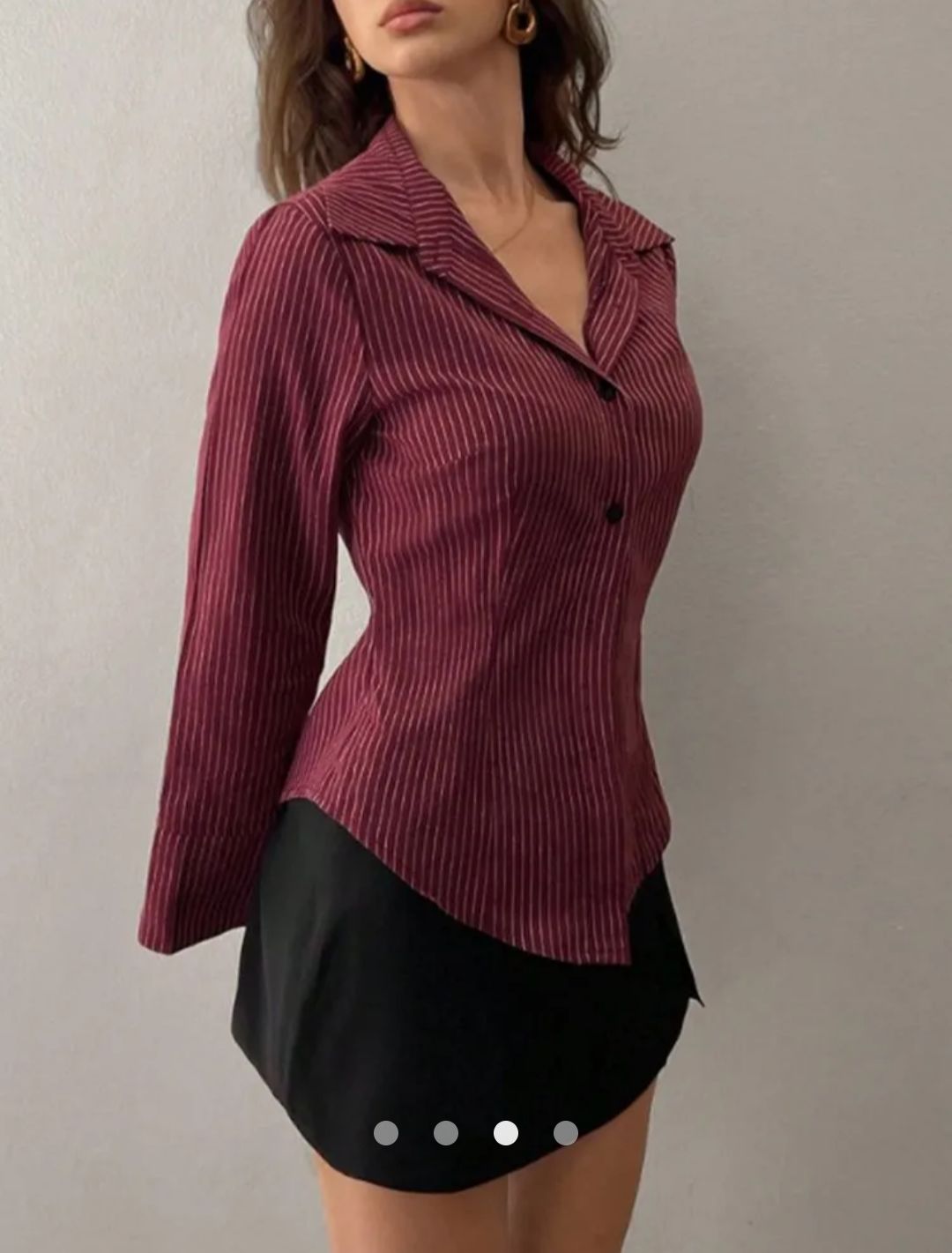 Chic Fitted Silhouette Striped Shirt // Burgundy