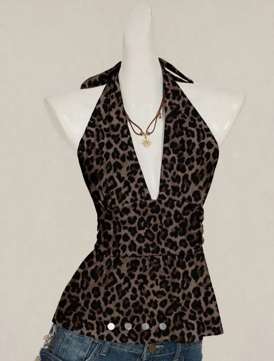 Leopard Backless Halter Top // Brown