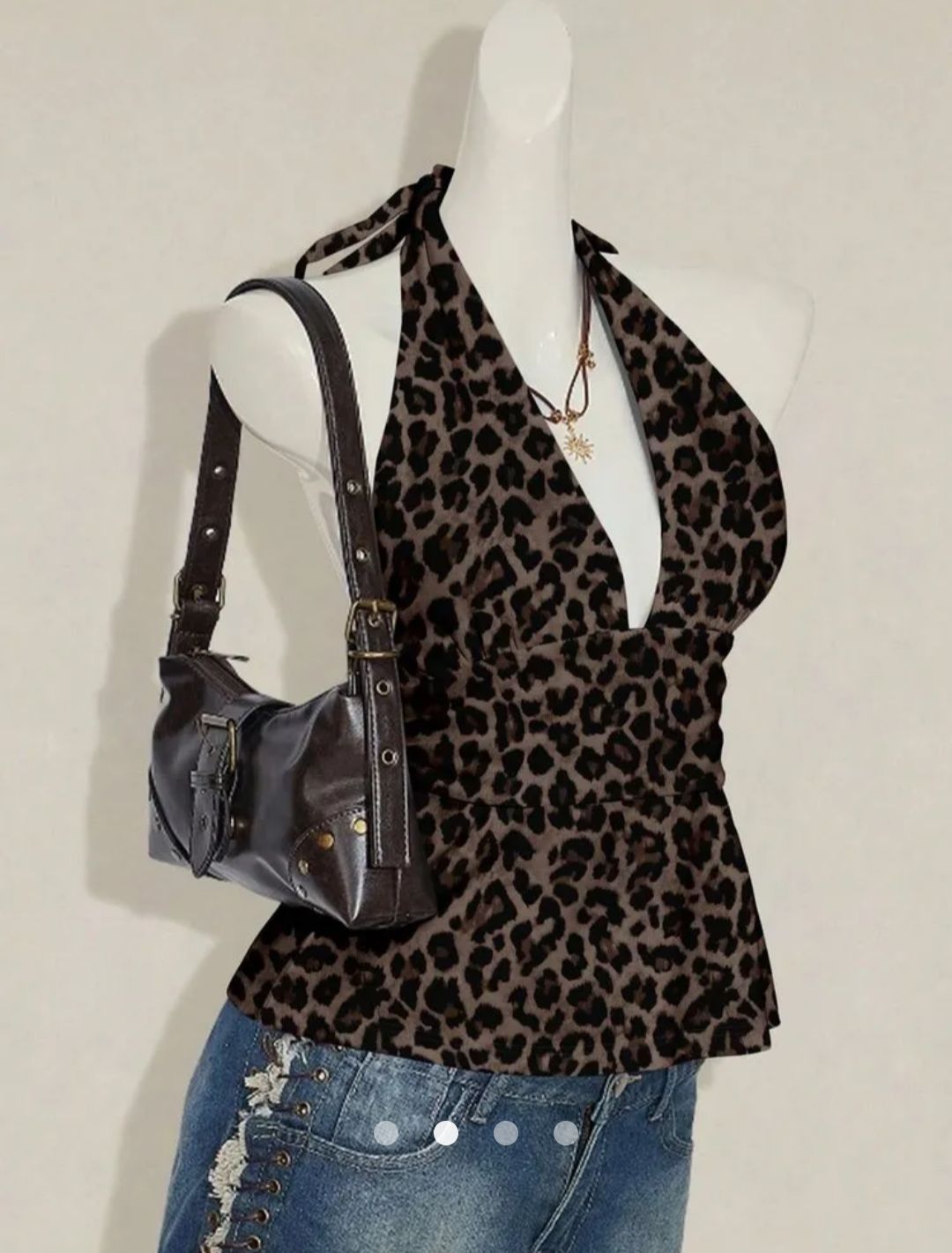 Leopard Backless Halter Top // Brown