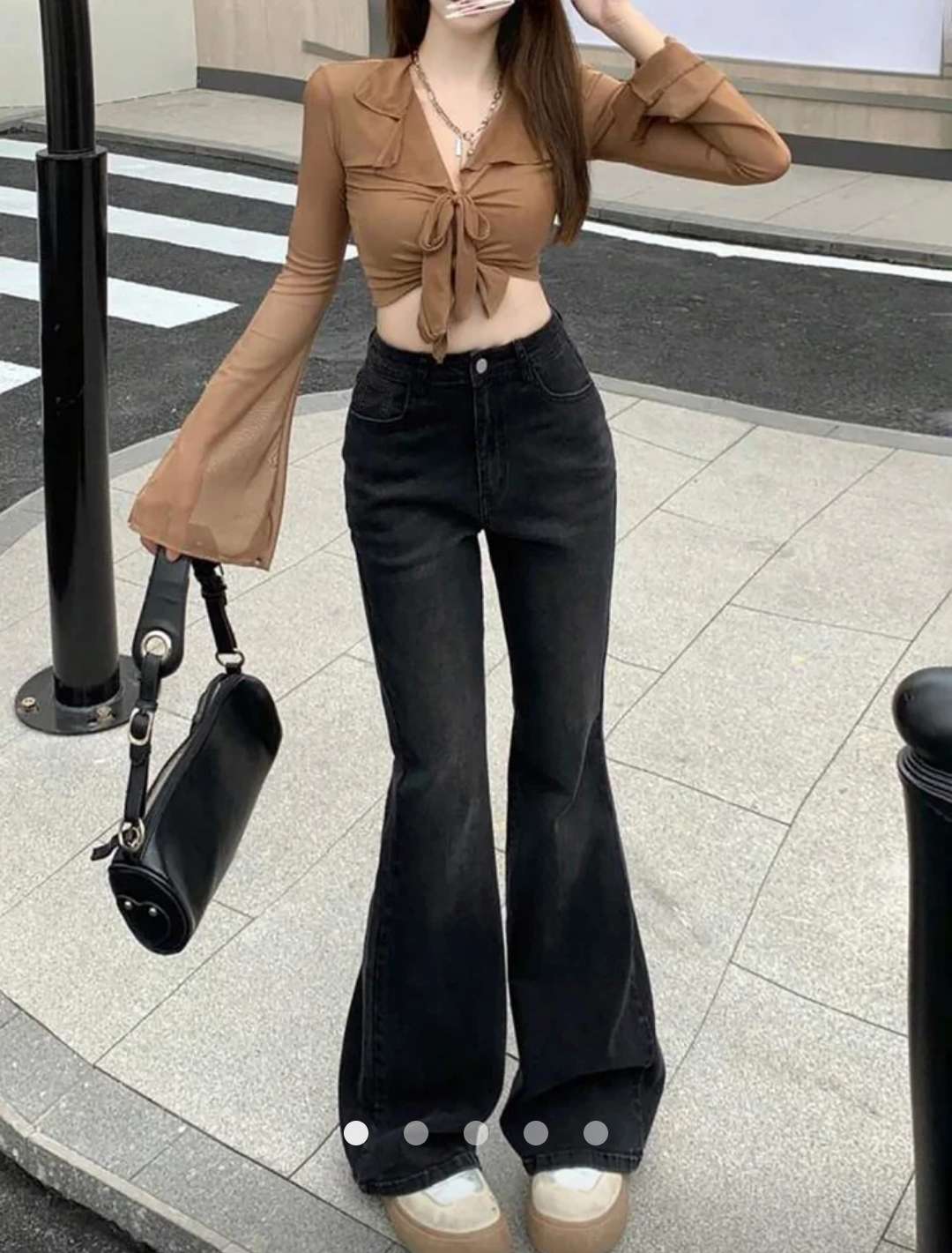 High Waist Flare Leg Jeans // Washed Black