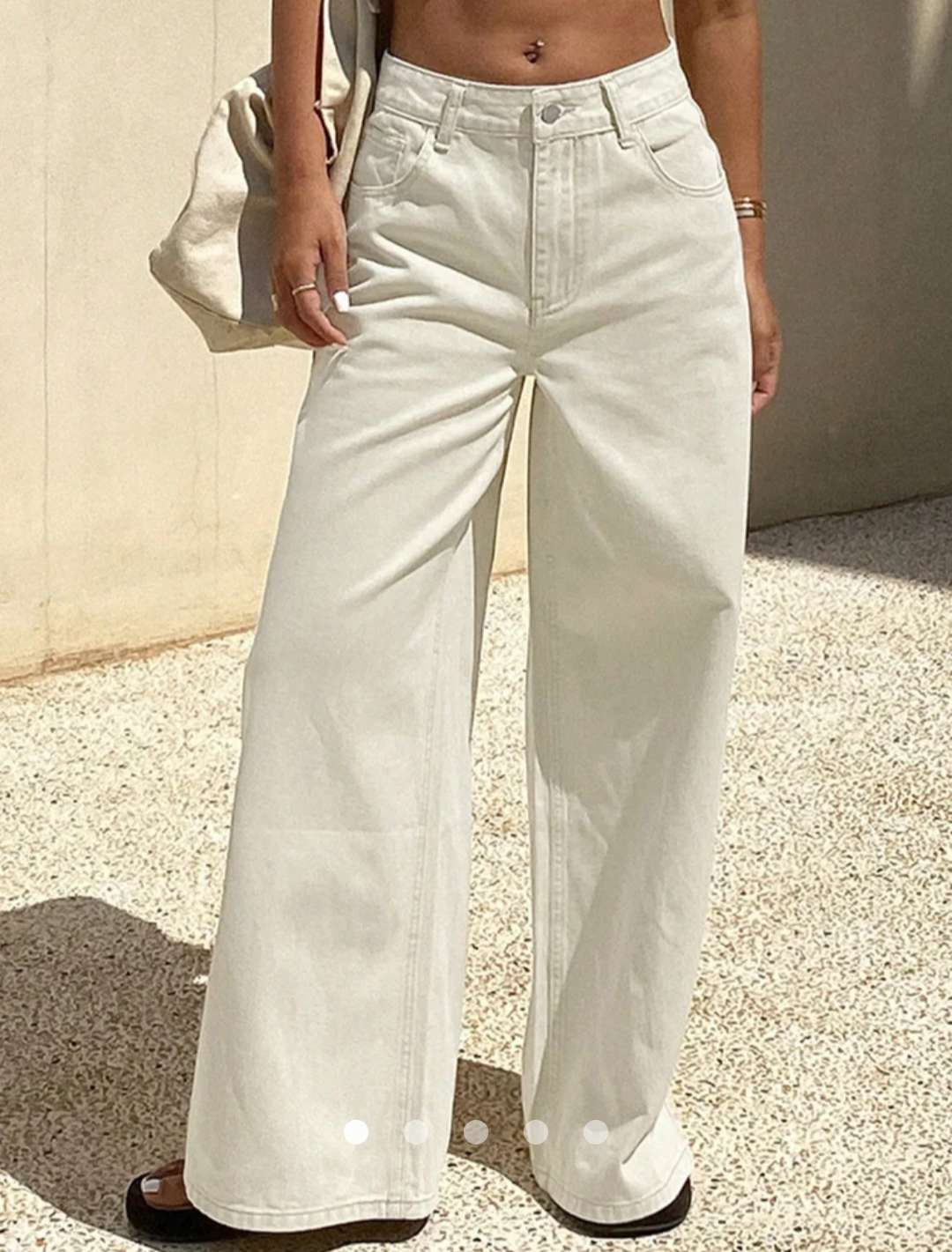 High Waist Chic Wide Leg Jeans // Beige