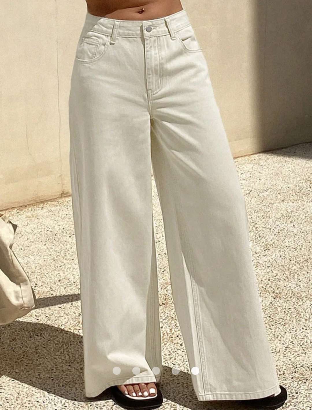 High Waist Chic Wide Leg Jeans // Beige