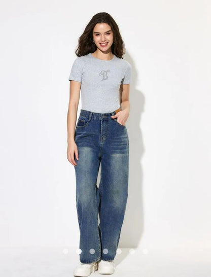Regular Waist Straight Leg Jeans // Greenish Blue