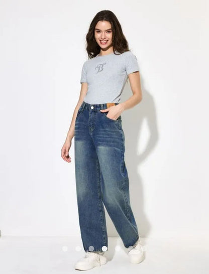 Regular Waist Straight Leg Jeans // Greenish Blue