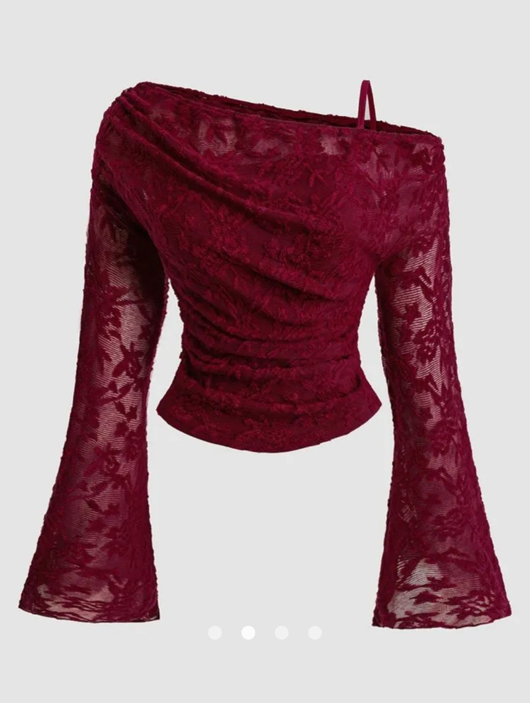 Draped Lace One-Shoulder Blouse // Burgundy