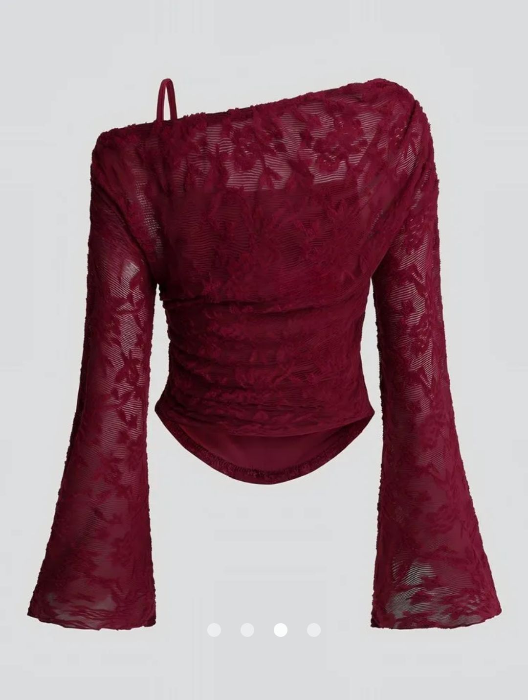 Draped Lace One-Shoulder Blouse // Burgundy