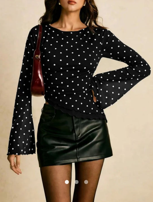 Polka-Dot Mesh Asymmetric Top // Black
