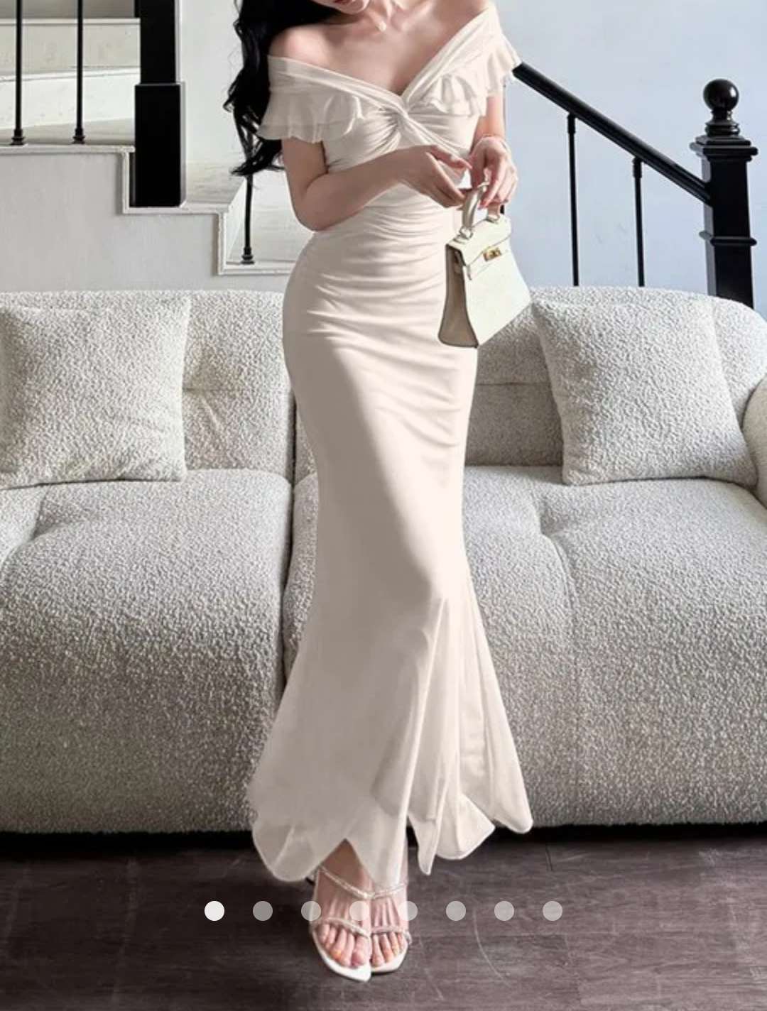 Ruffle Bodycon Dress // Beige