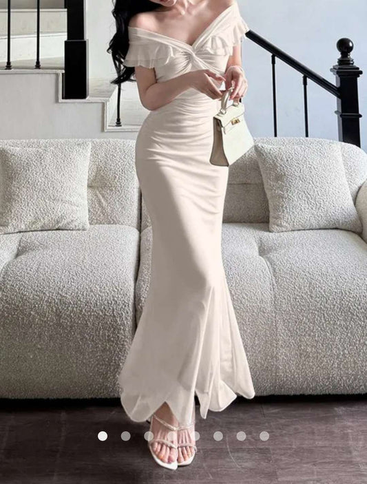 Ruffle Bodycon Dress // Beige