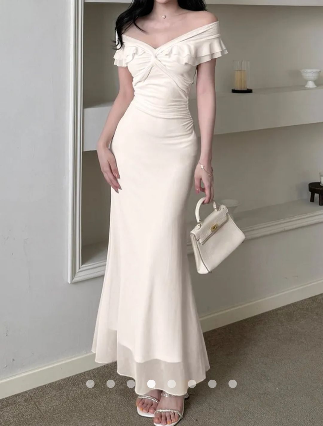 Ruffle Bodycon Dress // Beige