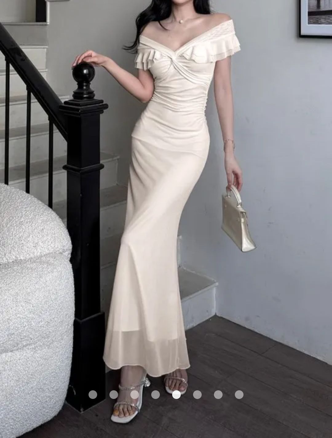 Ruffle Bodycon Dress // Beige