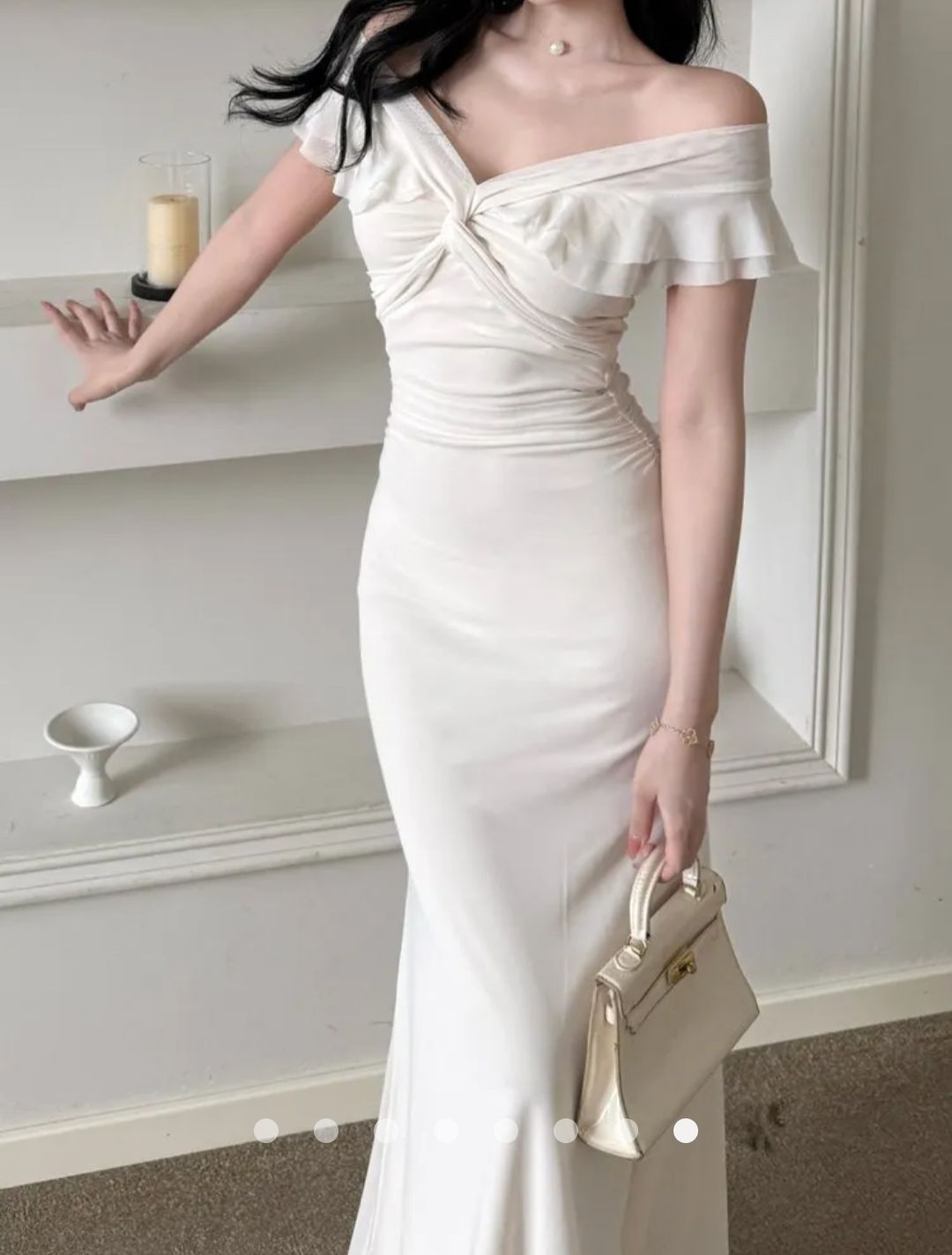 Ruffle Bodycon Dress // Beige