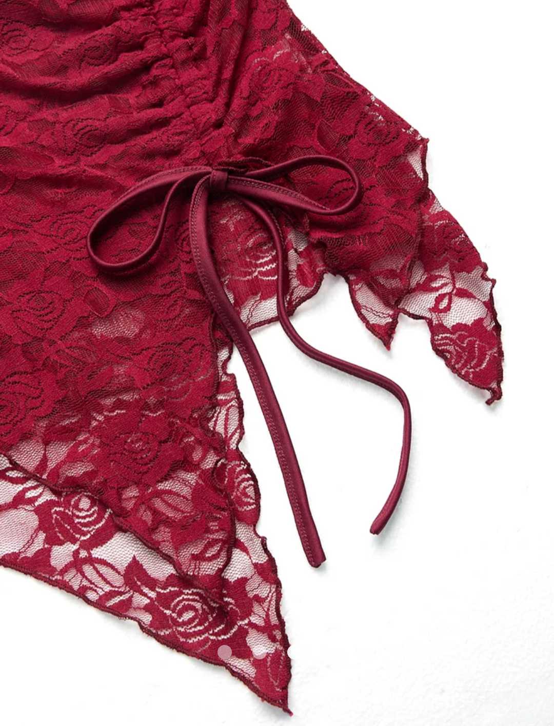 Lace Drawstring Tube Top // Burgundy