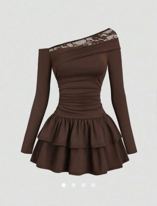 Asymmetric A-line Dress // Brown