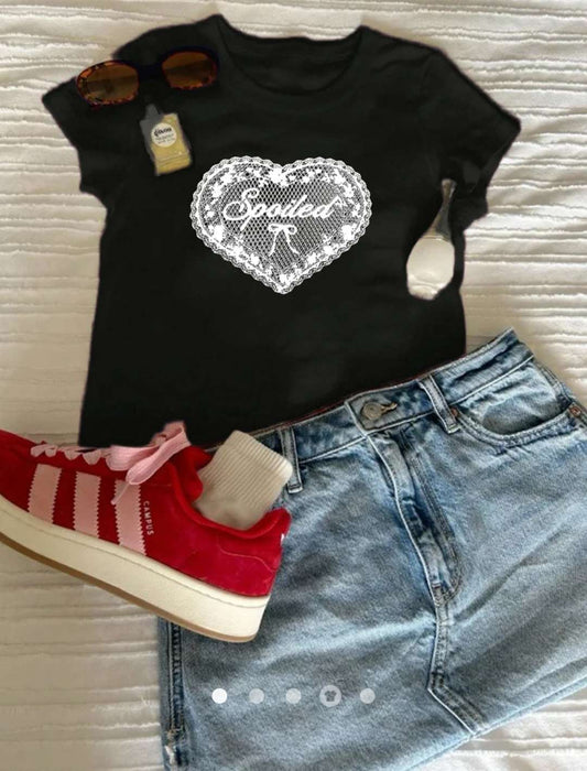 Heart Printed Pullover T-Shirt // Black