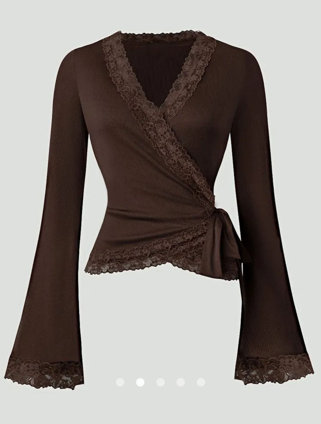 Lace -Trimmed Wrap Top // Brown