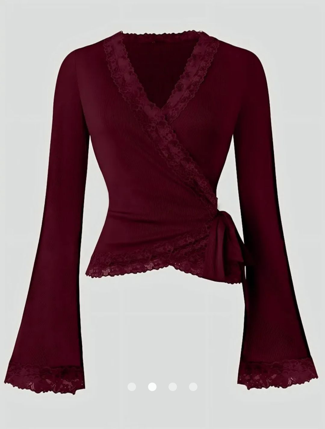 Lace -Trimmed Wrap Top // Burgundy