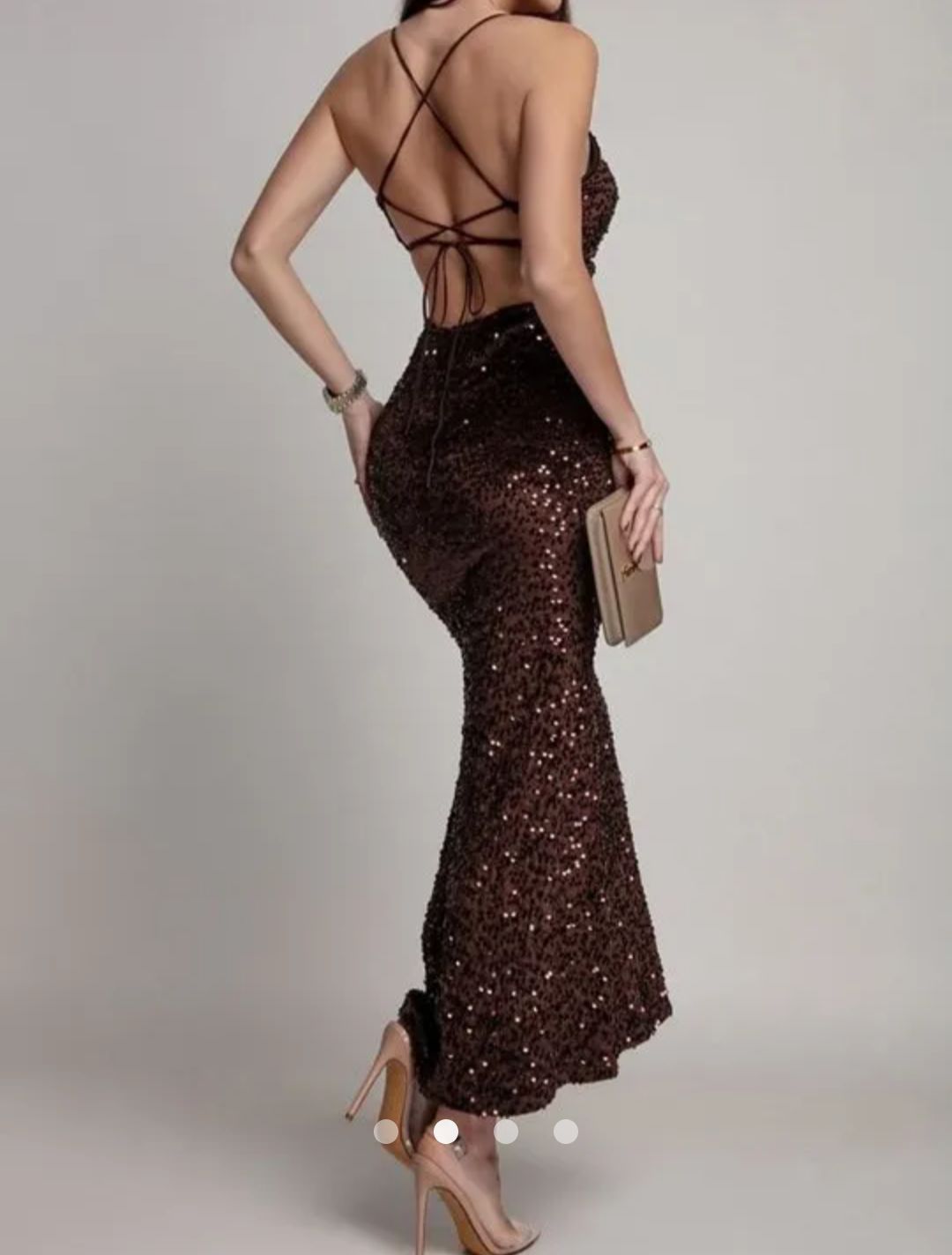 Shimmer Backless Slip Dress // Brown