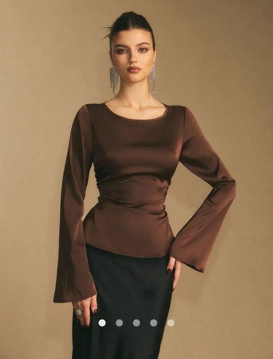 Gathered Satin Top // Chocolate