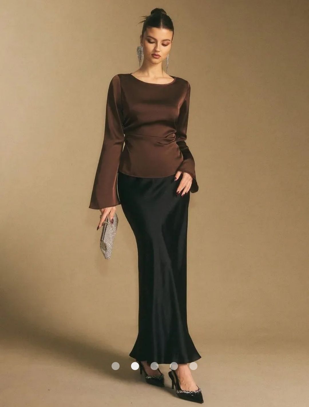 Gathered Satin Top // Chocolate