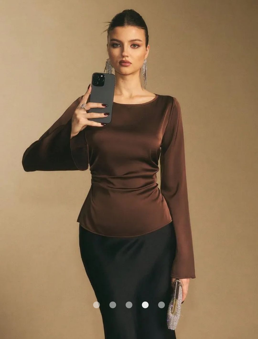 Gathered Satin Top // Chocolate