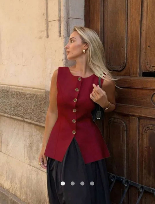 Button Tank Top // Red