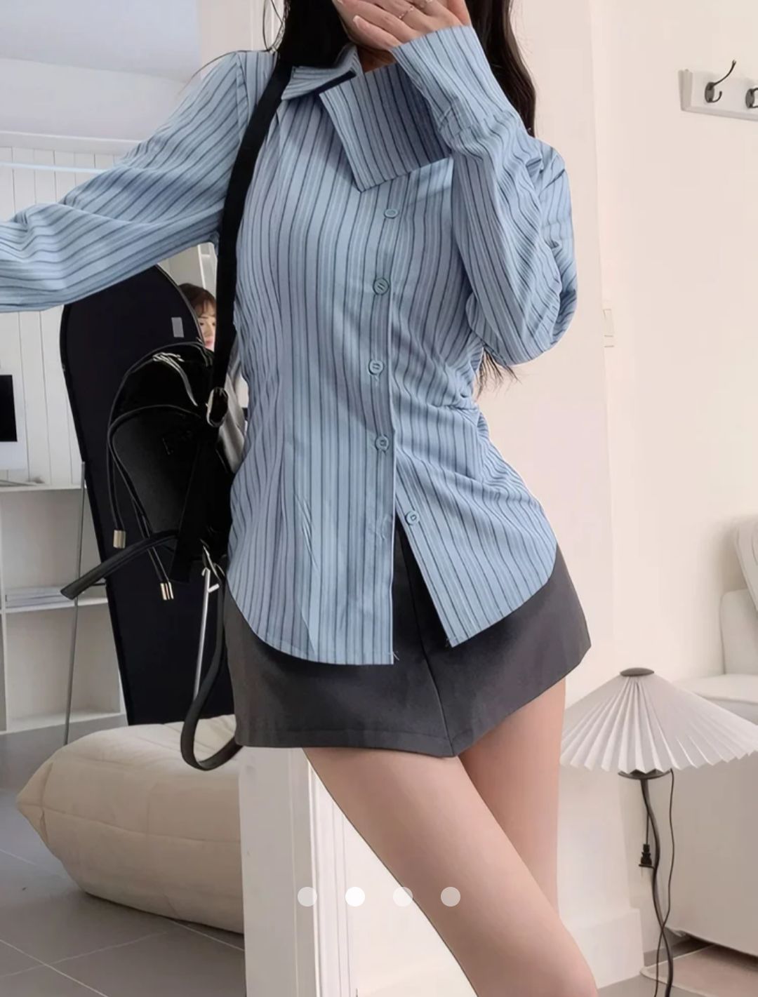 Striped Slit Cuff Shirt // Blue