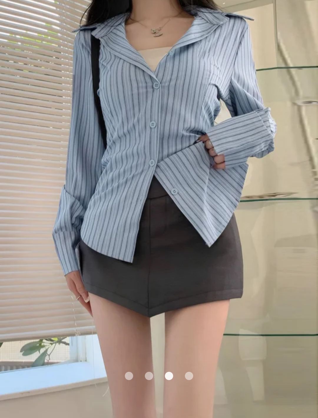 Striped Slit Cuff Shirt // Blue