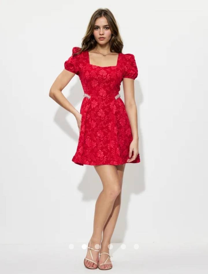 Beaded A-Line Dress // Red