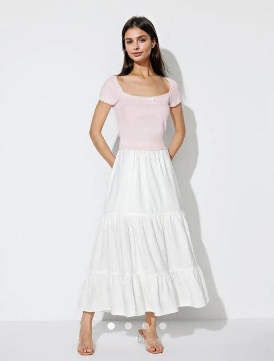 Solid Tiered Skirt // White