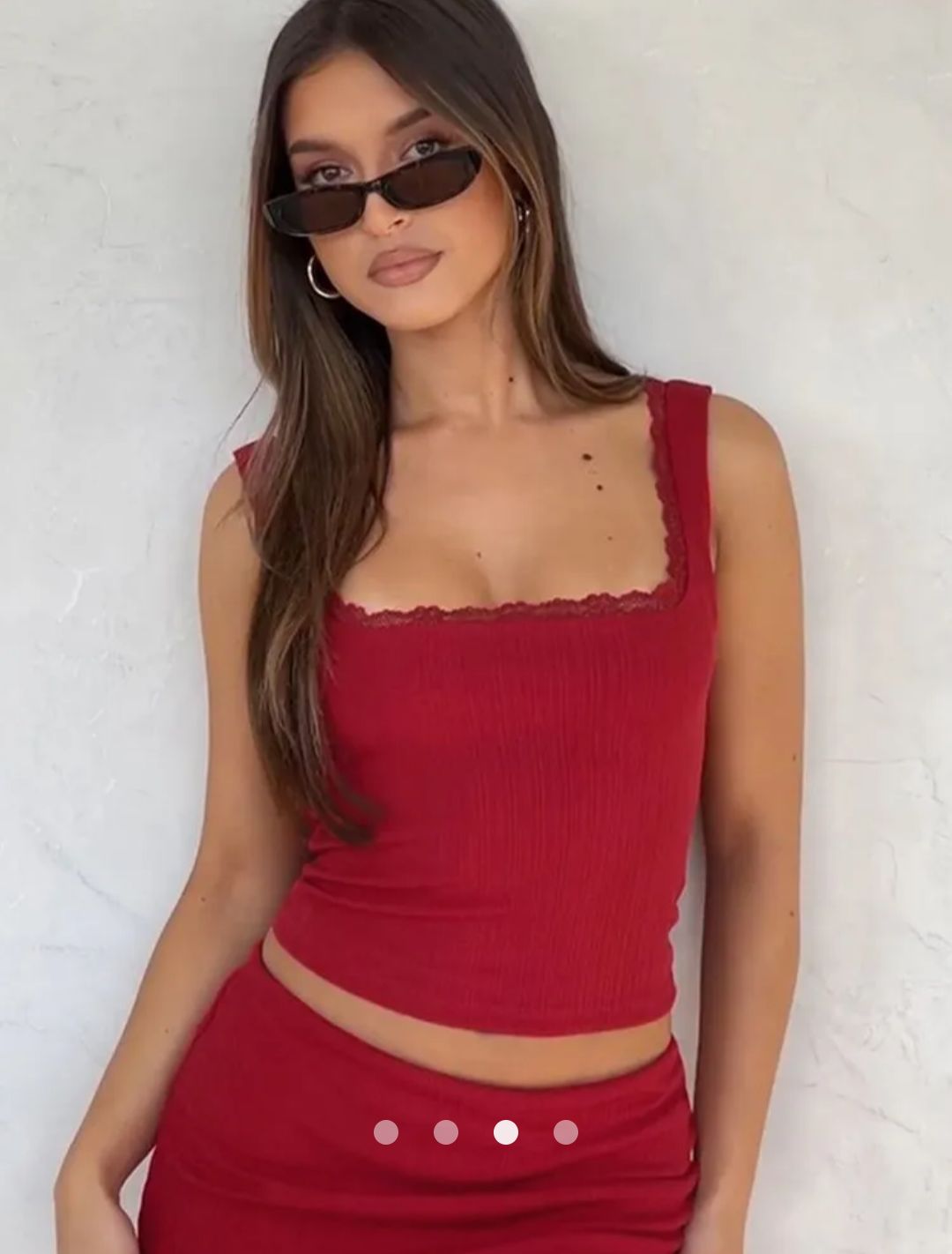 Tank Top Sleeveless Lace Trimmed Top // Red