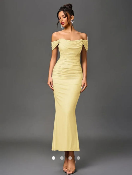 Draped Bodycon Dress // Yellow