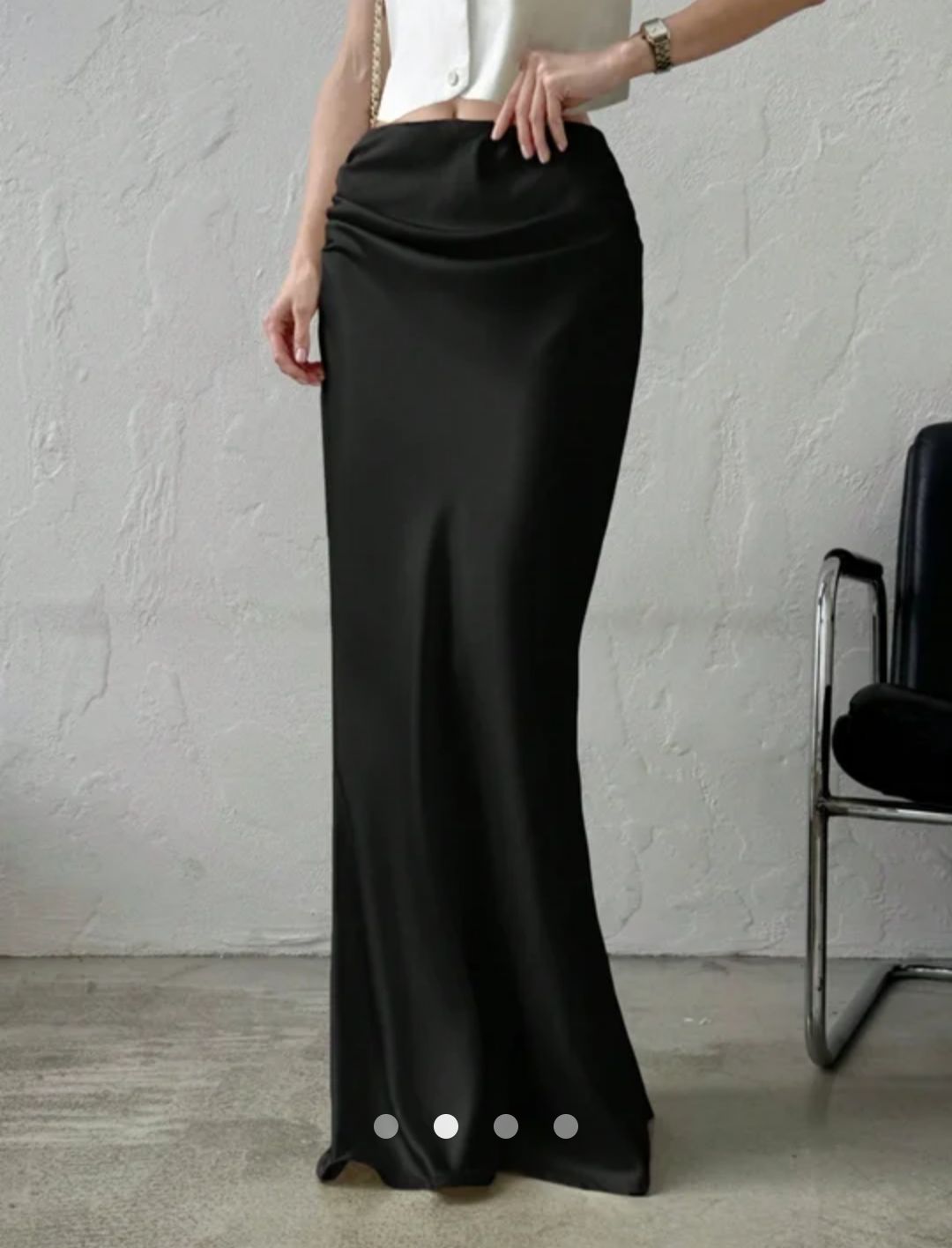Ruched Detail Satin Maxi Skirt // Black